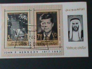 ​UMM AL QIWAIN-PRESIDENT JOHN F. KENNEDY & FUNERAL- CTO S/S VF-FANCY CANCEL