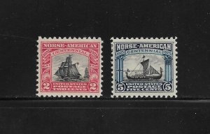 US Stamps: #620-621; 1925 Norse-American Commemorative Issue; Set of 2; MH