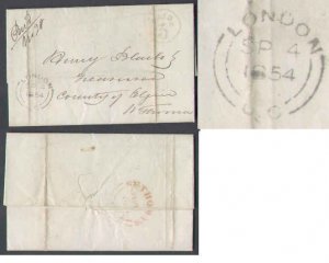 Canada-cover #6151-Stampless to St. Thomas-Middlesex Cnty-London,UC- Sp 4 1854