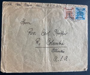 1922 Haifa Palestine Cover To Columbia IL Usa Overprinted stamps