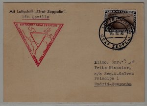 Germany/Spain Zeppelin card 16.10.33/creases