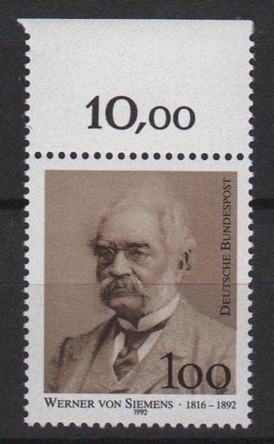 Germany 1992 - Scott 1768 MNH - 100pf, Werner von Siemens