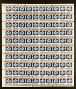 O127 1 cent  Eagle (USA 1¢  at bottom)  MNH Sheet of 100  Issued in 1989