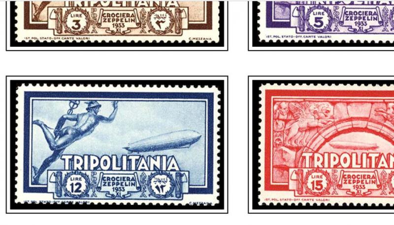 COLOR PRINTED TRIPOLITANIA 1923-1938 STAMP ALBUM PAGES (23 illustrated pages)