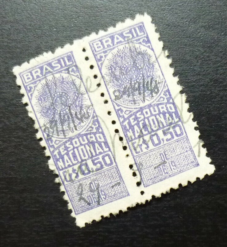 Brazil Brasil Revenue Stamp 0.50 Crs - National Treasure Pair B13