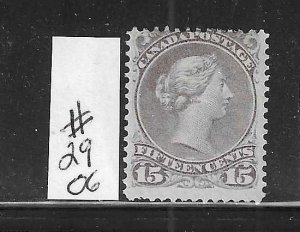 CANADA SCOTT #29 1868-75 LARGE QUEEN 15C (GRAY VIOLET)- MINT HINGED