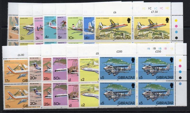 GIBRALTAR SG460/74 1982 AIRCRAFT MNH BLOCKS OF 4