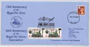 GB Wales TALYLLYN RAILWAY Cover 25p Letter Stamps Pair RAF ANNIVERSARY 1993 ZR82 