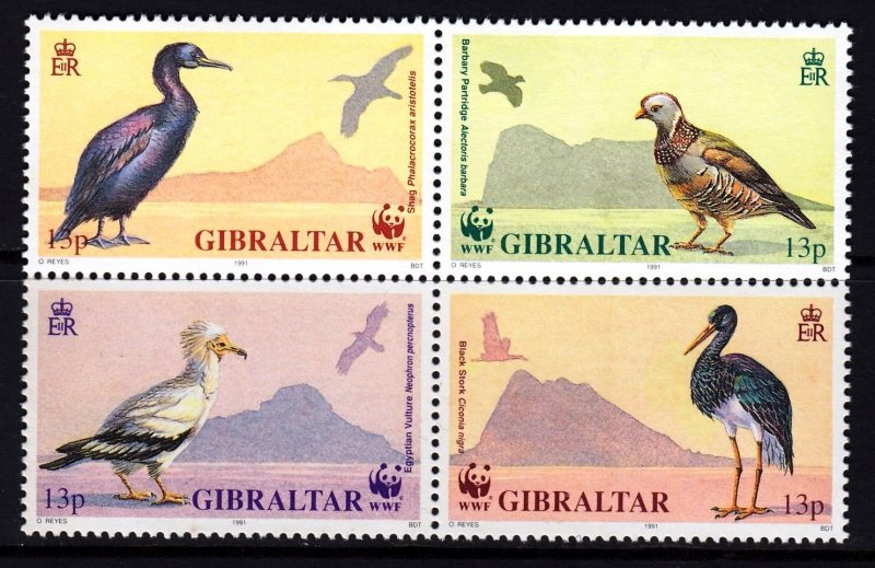 Gibraltar 1991 Birds - WWF Complete Mint MNH Set Block SC 594a