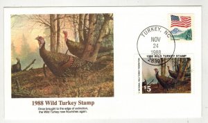 1988 TURKEY NORTH CAROLINA $5 WILD TURKEY FEDERATION STAMP FDC & TEXT