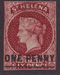 Sc# 9 British St Helena 1863 QV Queen Victoria 1p on 6p surcharge MNG CV $150