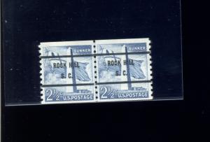 1056 Bunker Hill Small Holes Coil Line Pair of 2 Stamps ROCK HILL S.C.