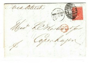 GB Cover DESTINATION MAIL *Manchester* 4d Rate Denmark *Copenhagen* 1871 AA129