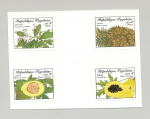 Togo #1366-1369 Food Fruit 4v Imperf Proofs from set & 1v S/S Unissued