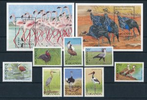 [110671] Uganda 1990 Birds v�gel flamingo ostrich with 2 souvenir sheets MNH
