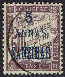 FRENCH ZANZIBAR 1897 POSTAGE DUE 5 ANNAS ON 50C USED