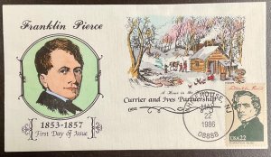 2217c Collins Hand Painted cachet Franklin Pierce,  Ameripex  ‘86 FDC