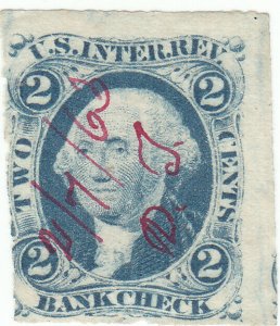  Scott # R5a - Revenue stamp - 2c Bank Check, blue -  Used