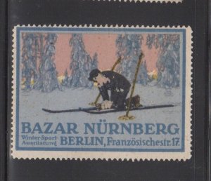 German Advertising Stamp- Nürnberg Bazaar Winter Sports Equipment, Berlin- Skier