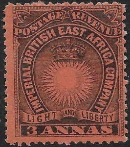 BRITISH EAST AFRICA SG8 1891 3a BLACK ON DULL RED MTD MINT