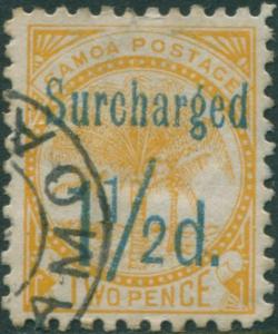 Samoa 1895 SG78 Surcharged 1½d. on 2d 0range-yellow Palm Tree FU