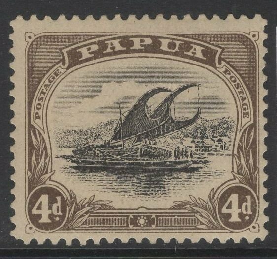 PAPUA SG52a 1907 4d BLACK & SEPIA WITH DEFORMED d p11 WMK UPRIGHT MTD MINT