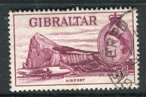 GIBRALTAR; 1950s early QEII Pictorial issue fine used 5d. value