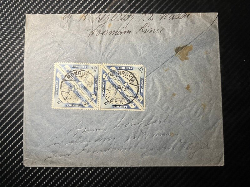 1938 Liberia Airmail Cover Monrovia to Hamburg Germany