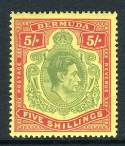 BERMUDA-1938 5/- Green Pale Red & Yellow Ordinary paper superb LMM Sg 118e