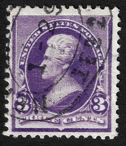 US Scott 221, 1890 Jackson, 3c purple, USED