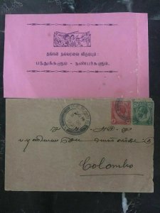 1921 Penang Straits Settlements Cover To Colombo Sri Lanka 1 Enclose