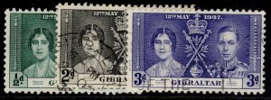 GIBRALTAR GVI SG118-120, 1937 CORONATION set, FINE USED.