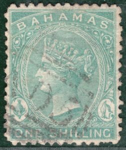 BAHAMAS QV Classic Stamp SG.38 1s Blue-Green (1863) Used XFU Cat £300+ OBLUE137