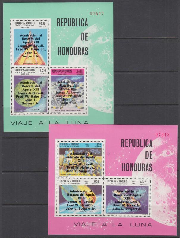 Honduras Mi Bl 17, 18 MNH. 1970  Apollo XIII Astronauts, Souvenir Sheets cplt VF