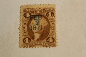 REVENUE : R20c CUT AND DATE CANCEL USED   FIRST ISSUE 4 CENT INLAND EXCHANGE