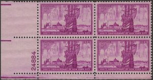 Scott # 1027 1953 3c brt pur  Dutch Boat & New
Amsterdam  Plate Block - Lower...