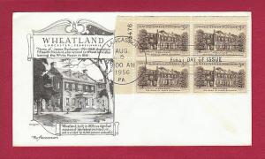 1956 3c Wheatland #1081, PB4, FDC, AR/DL