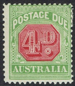 AUSTRALIA 1909 POSTAGE DUE 4D WMK CROWN/DOUBLE LINED A PERF 12 X 12.5