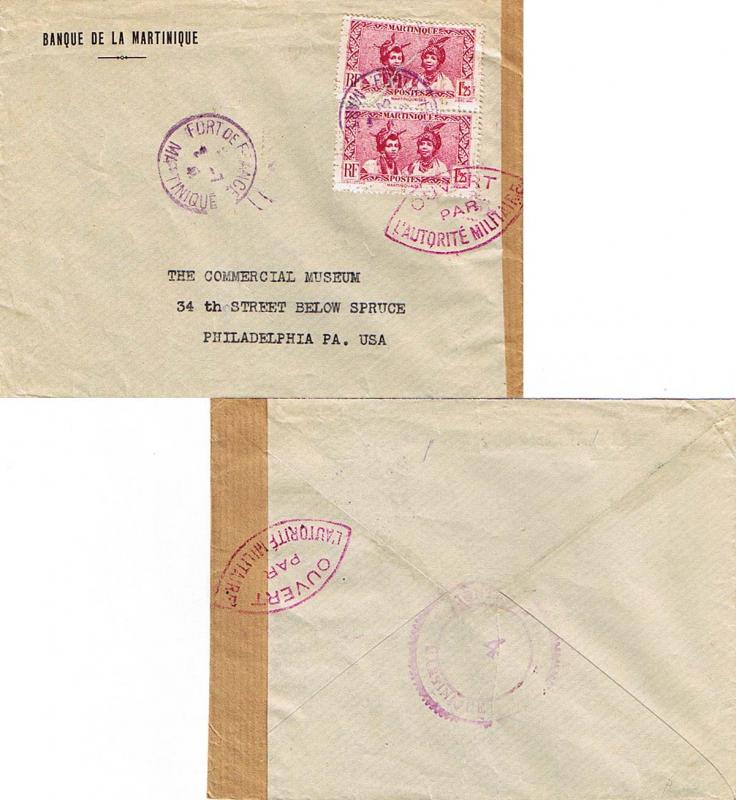 Martinique 1.25F Martinique Women (2) 1941 Fort de France, Martinique to Phil...