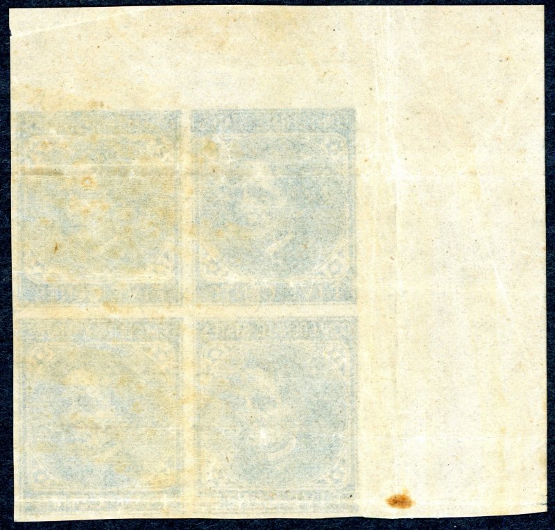 CSA7 – 1862 5c Confederate States. Block of 4. H-top/NH-bottom. OG spotty. VF