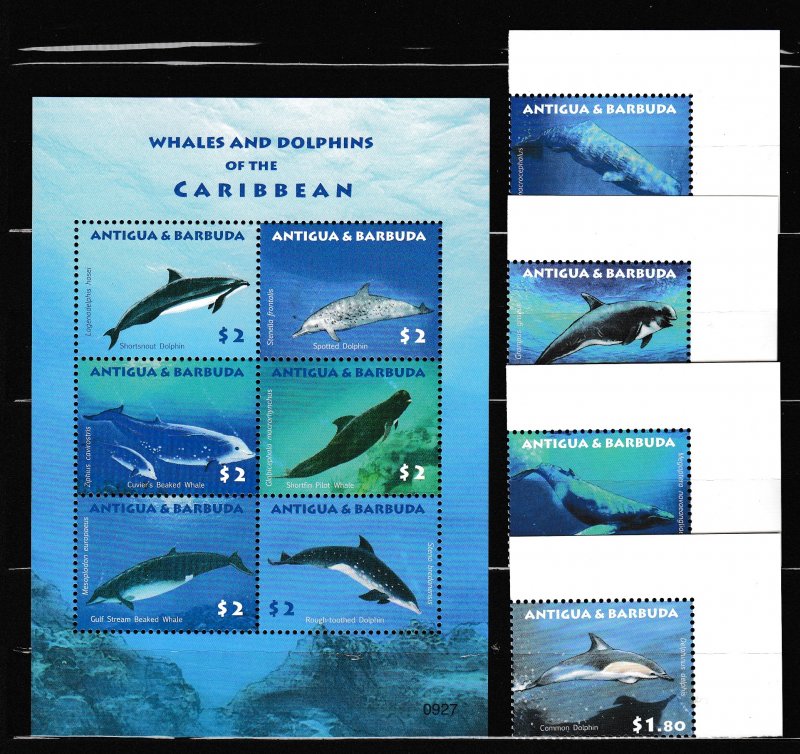 Antigua & Barbuda - WHALES and DOLPHINS - Set +S.S. - MNH - Michel 19 Eur