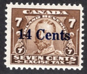 van Dam FX26, 14 on 7c blue o/p, MNH, F, Canada Revenue Federal Excise Tax