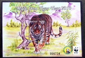 *FREE SHIP Bhutan WWF Year Of The Tiger 2010 Chinese Lunar Zodiac Cat (ms) MNH