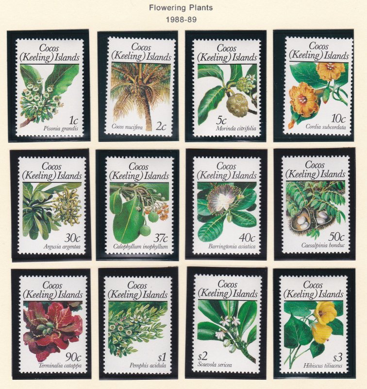 Cocos Islands # 183-198, Flowering Plants, Hinged, 1/3 Cat.