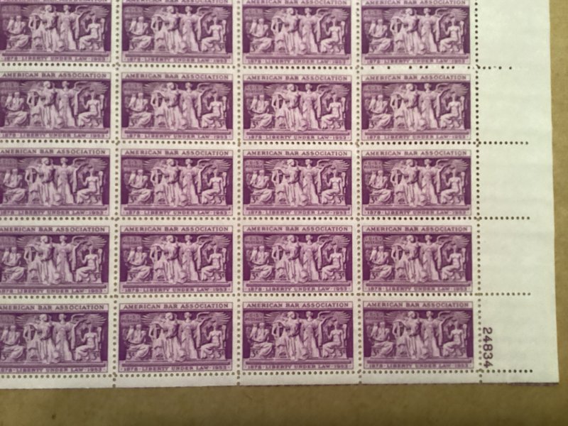 US Scott #1022 American Bar Association Full Sheet MNH