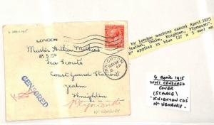 GB *SEA SCOUTS* Cover COASTGUARD STATION WW1 Censor Naval 1915 Plymouth GW20