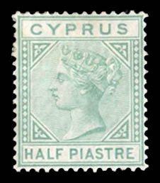 Cyprus #11 Cat$210, 1881 1/2p emerald green, unused (regummed)