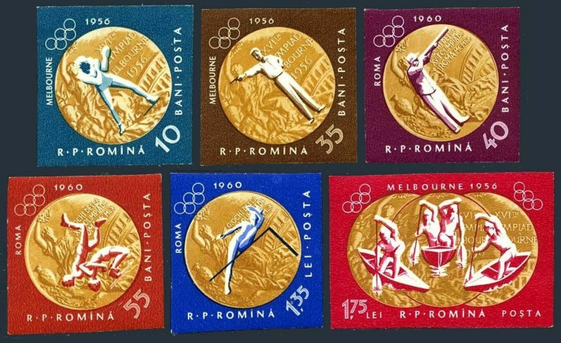 Romania 1452-1457 imperf,MNH. Olympics Melbourne-1956,Rome-1960,Gold medals.