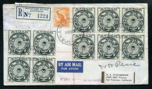 Australia 1954 Registered Airmail Macquarie Isl. to San Francisco