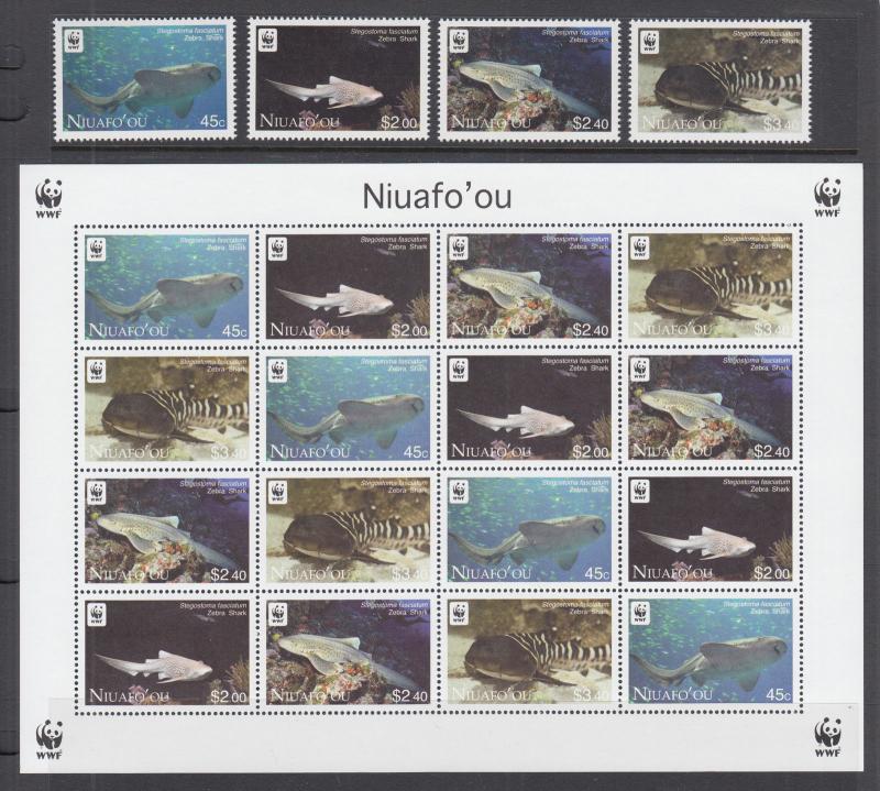 Tonga, Niuafo'ou Sc 271-274a MNH. 2012 World Wildlife Fund for Nature. Sharks